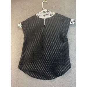 Lily White‎ Black w/ WhiteDot Cap Sleeve Round Neck Blouse Women's Sz M
